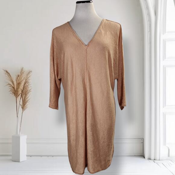 By Malene Birger Linen Knit V-Neck Midi Dress 3/4 Sleeve Minimalist S Inneas - Picture 1 of 16